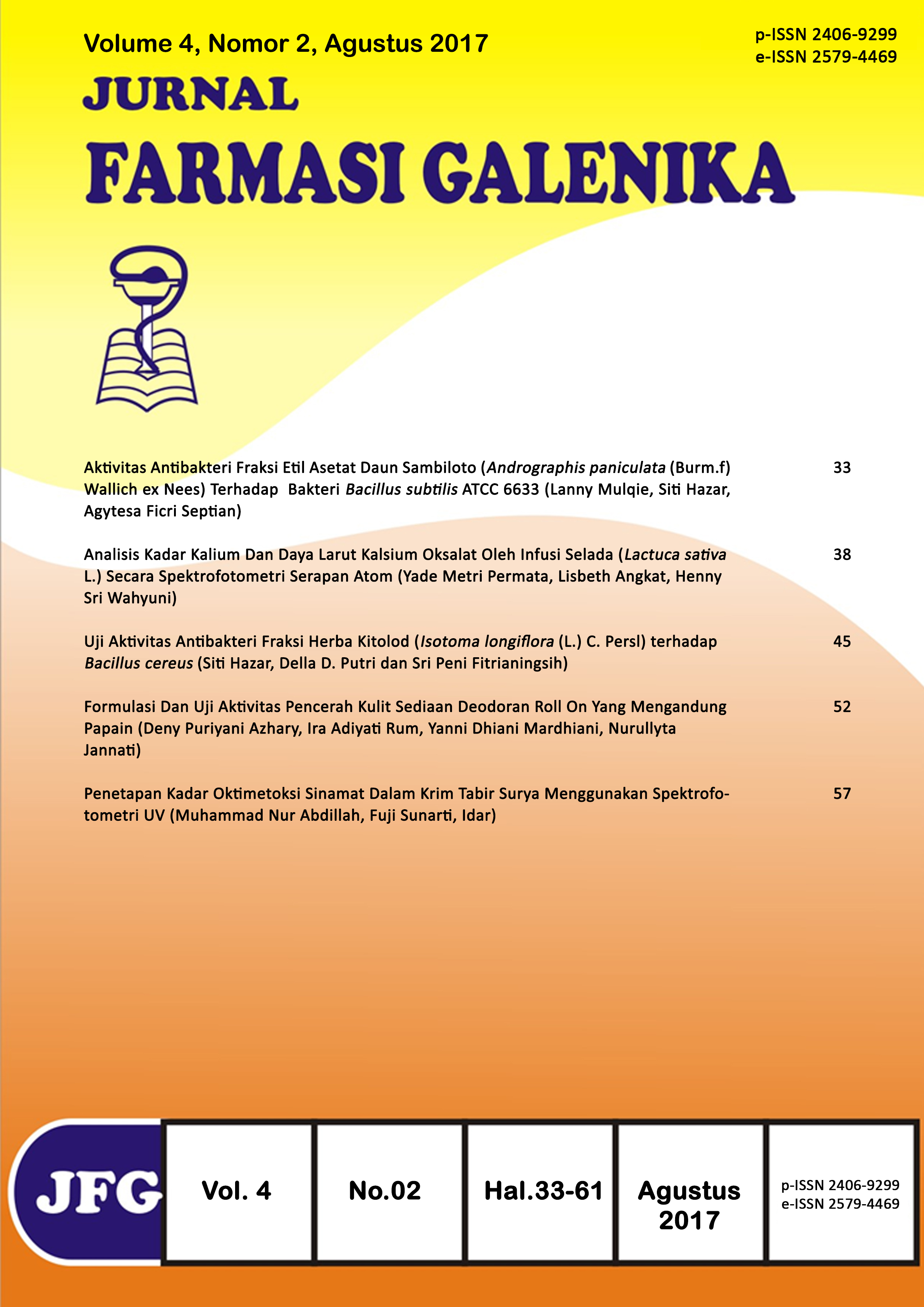 View Vol. 4 No. 2 (2017): Jurnal Farmasi Galenika Volume 4 No. 2, 2017